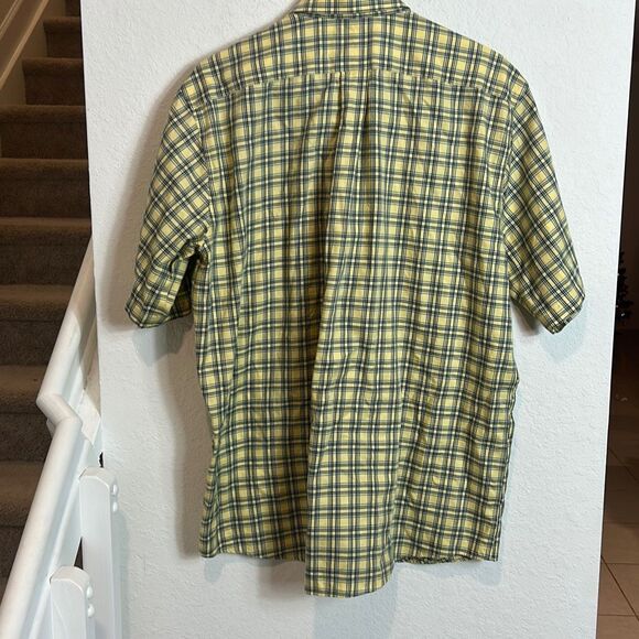 LL Bean Short Sleeve Button Up Shirt Mens Size L Regular Plaid Cotton Yellow - Picture 5 of 9